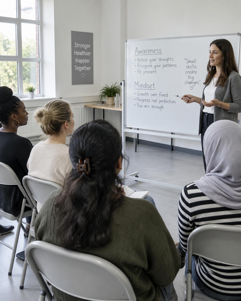 Women taking notes during an awareness and mindset session